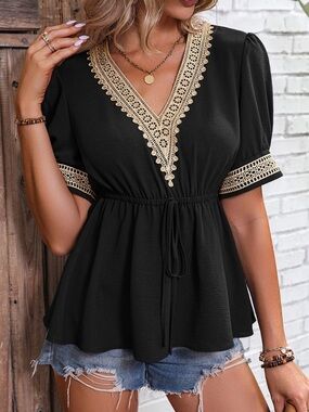 NWT Boho Black V-Neck Peplum Top